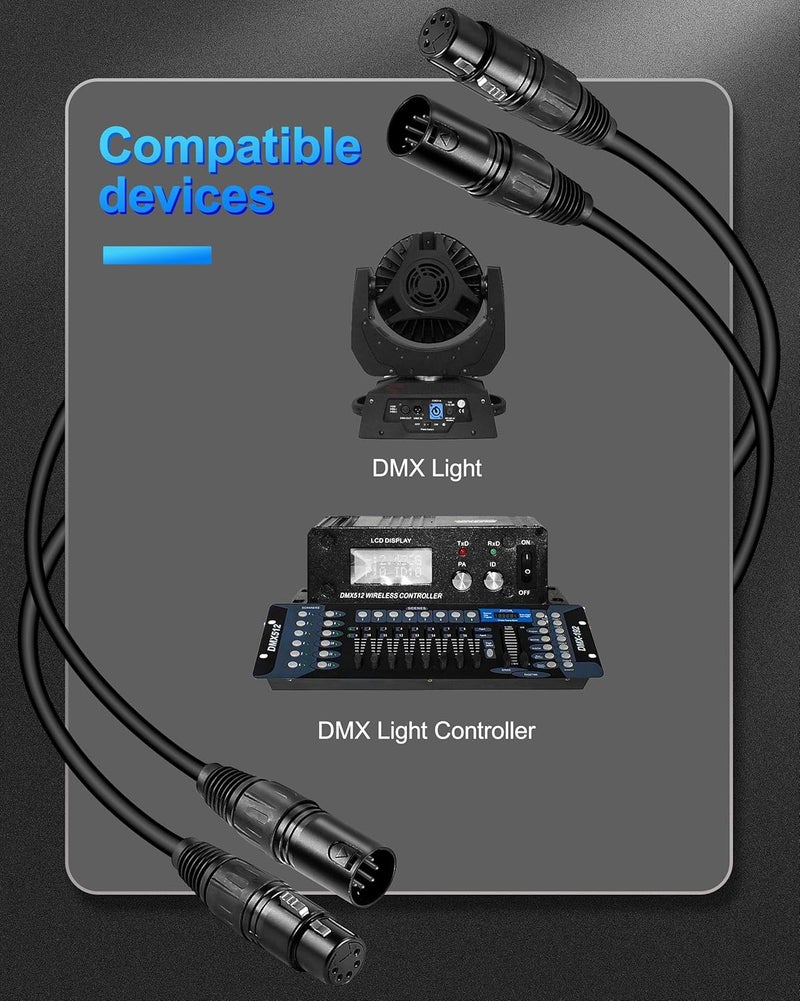 Palujorty كابل DMX 5 دبابيس بطول 50 قدم مع قفل لولبي و 3 موصلات لإضاءة المسرح وأضواء الدي جي ووحدة التحكم - Image 4